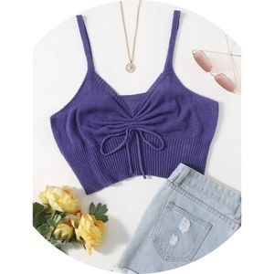 NWOT, Plus Size Ruched Tie Front Knit Crop Top